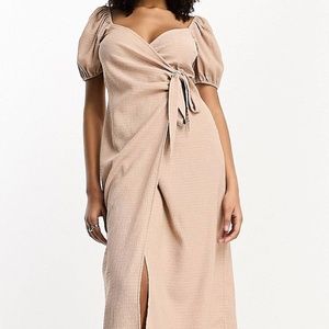 ASOS Design textured puff sleeve wrap dress